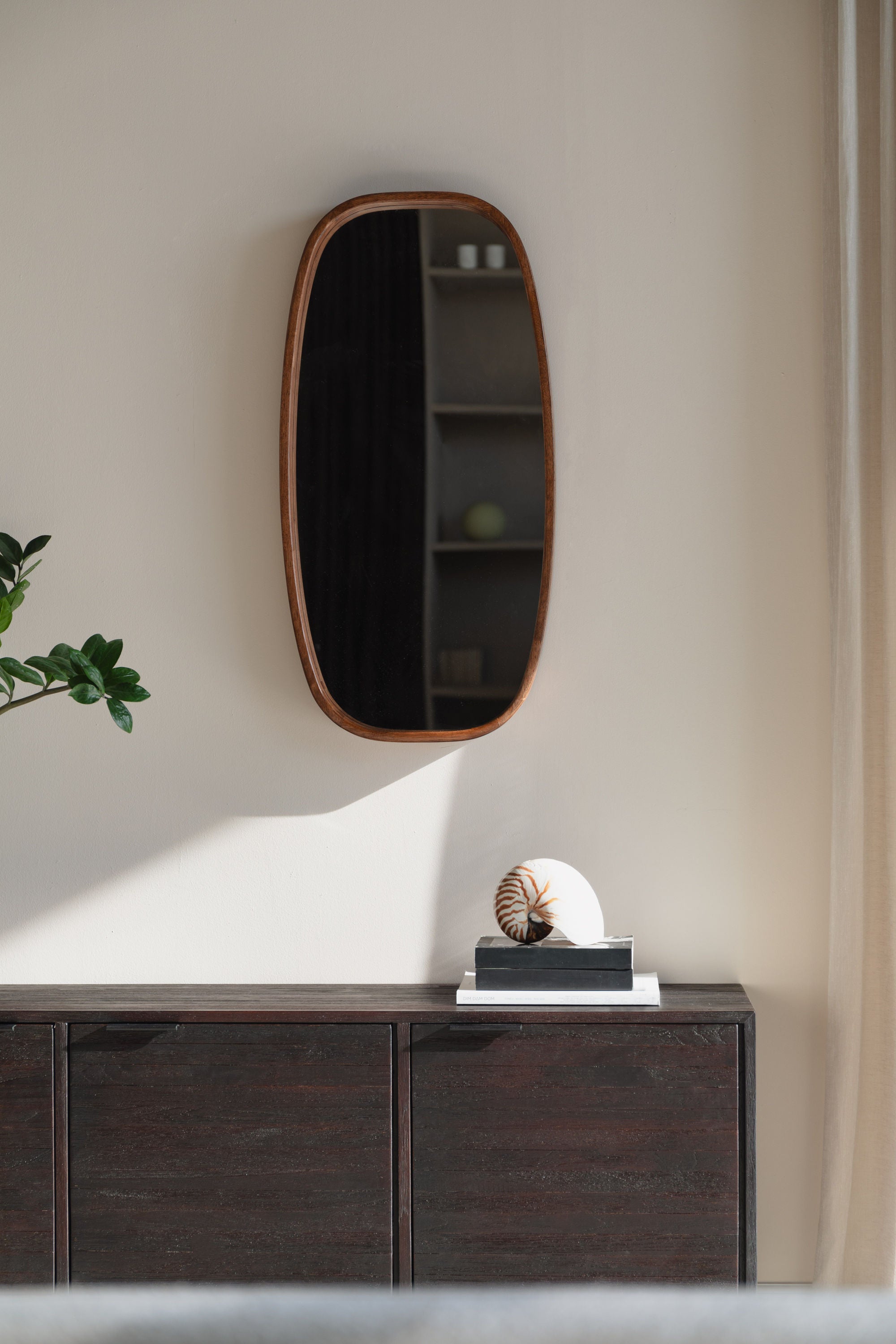 Nyko Brown Wood Rounded Oval Wall Mirror Medium